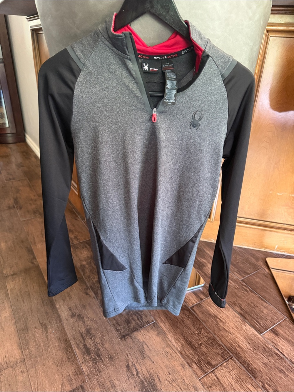 Spyder Gray, Black & Red Quarter-Zip Performance Pullover